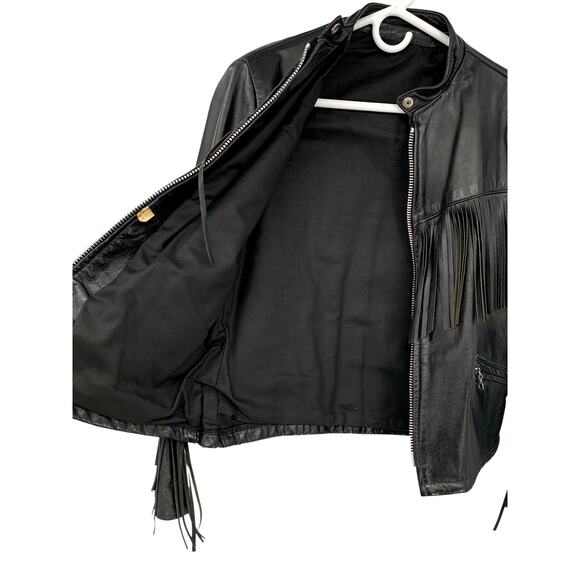 Vintage Black Leather Fringe Motorcycle Biker Jacket Women's Med - Picture 11 of 16